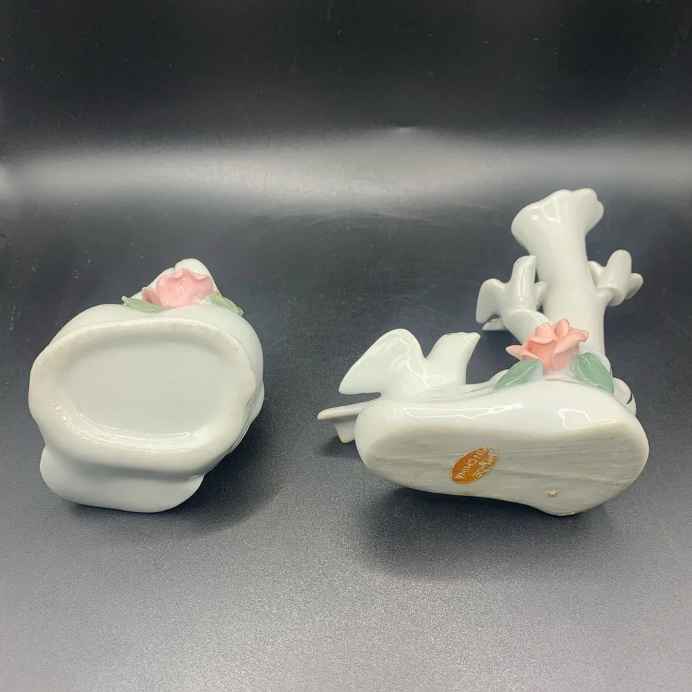 2/Porcelain Ducks & Doves Mini Bud Vases